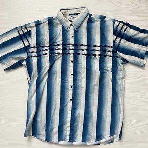 Vintage Roper Men's Shirt Western XXL Blue Aztec Short Sleeve USA Button Up